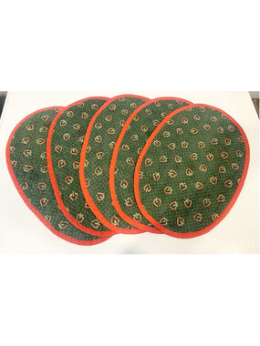 Set of 5 Christmas Quilted Placemats Reversible Candy Cane Heart Red Green